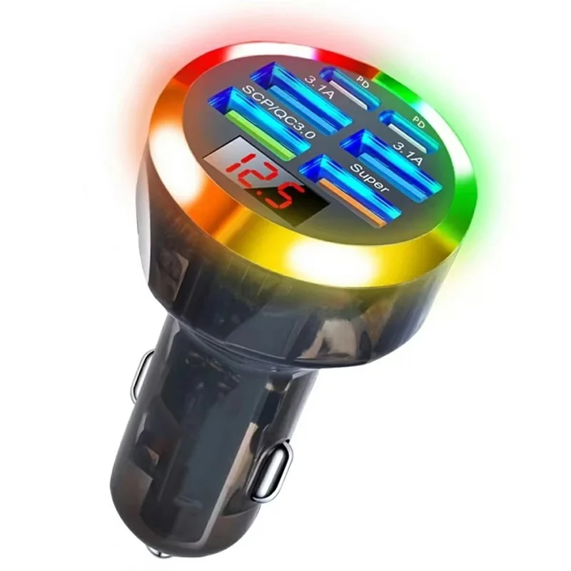 Chargeur de voiture portable à 6 ports de 150 W avec affichage de tension, adaptateur de charge rapide PD QC3.0
