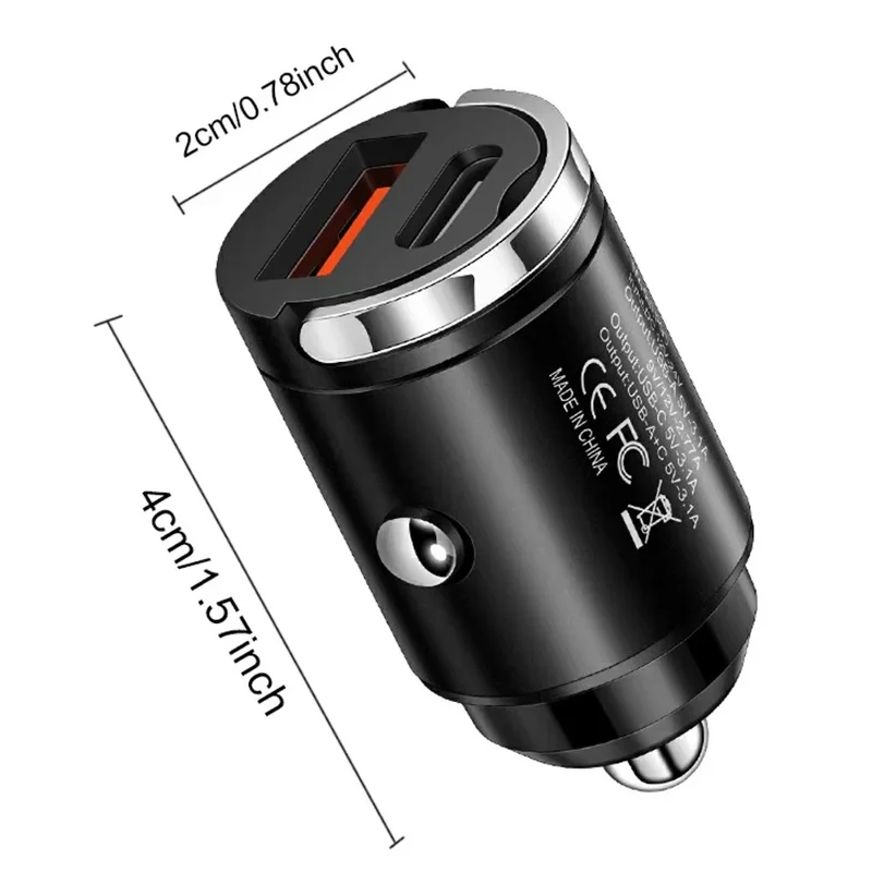 Cargador de coche rápido P90 de 3,1A 30W QC3.0 Tipo C + PD con doble puerto USB y anilla de extracción
