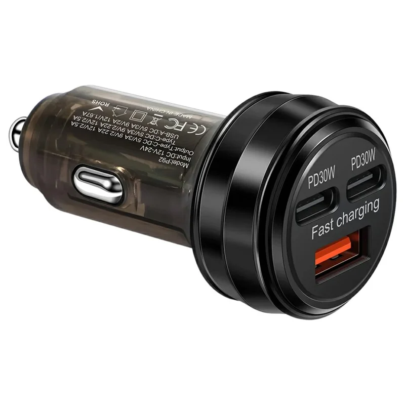 Chargeur de voiture 80W 3 ports USB + PD Type C Charge rapide Adaptateur allume-cigare portable - Noir