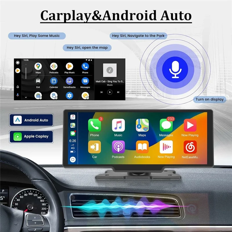RH-W517 Schermo Wireless CarPlay da 10,3 pollici Radio Touch Screen per Auto con Apple CarPlay / Android Auto Trasmettitore FM