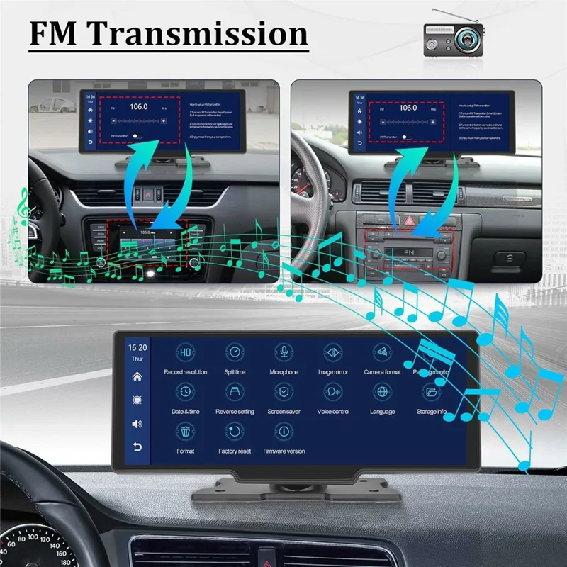RH-W517 Schermo Wireless CarPlay da 10,3 pollici Radio Touch Screen per Auto con Apple CarPlay / Android Auto Trasmettitore FM