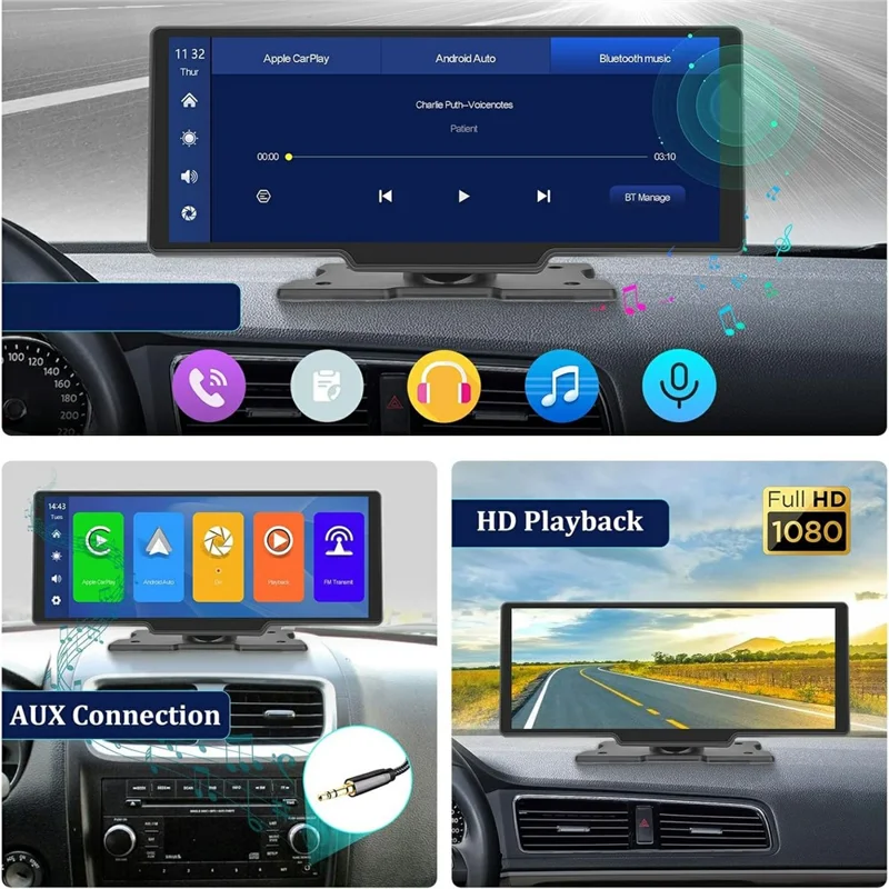 RH-W517 Schermo Wireless CarPlay da 10,3 pollici Radio Touch Screen per Auto con Apple CarPlay / Android Auto Trasmettitore FM