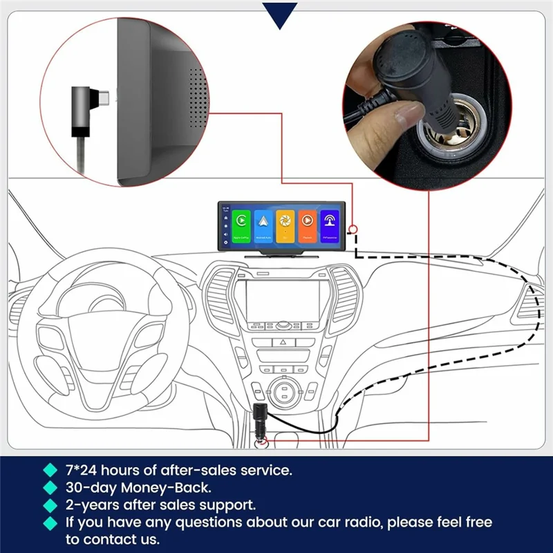 RH-W517 Schermo Wireless CarPlay da 10,3 pollici Radio Touch Screen per Auto con Apple CarPlay / Android Auto Trasmettitore FM