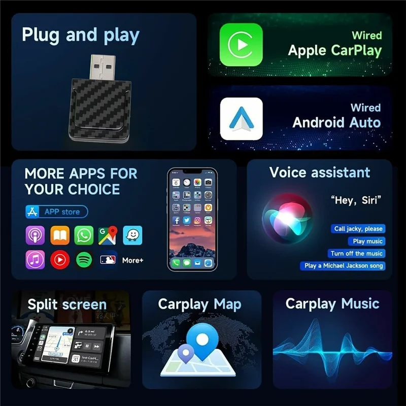 CP510 2 in 1 Wireless CarPlay Android Auto Adapter Plug and Play WiFi Fast Connect Smart Dongle