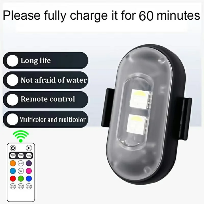 Fita Mágica Fixadora Luz de Advertência LED Estroboscópica Sem Fio para Carro / Motocicleta / Drone 8 Cores 10 Modos Luz de Alerta