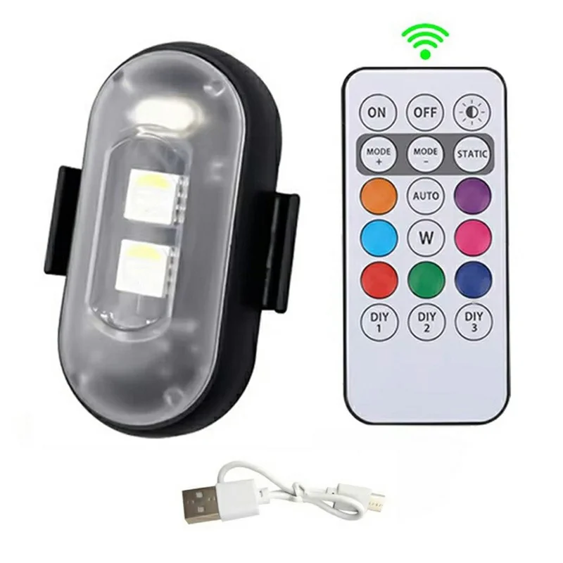Lampe stroboscopique LED sans fil à télécommande avec fixation magnétique pour voiture / moto / drone - 8 couleurs, 10 modes, lampe d'avertissement