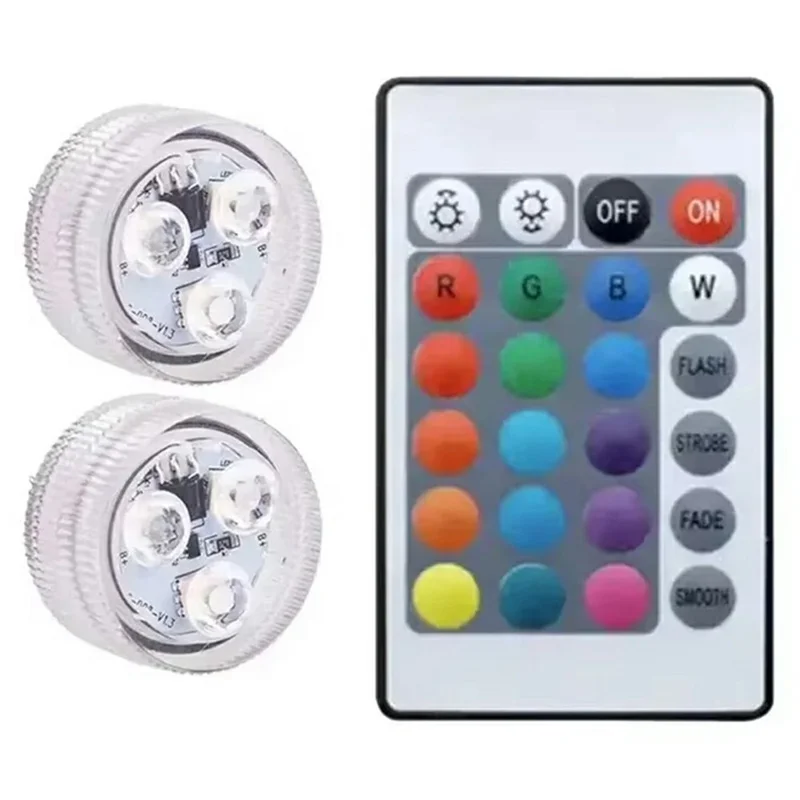 2Pcs RGB LED Underwater Light 16 Colors Fish Tank Decorative Light IP68 Waterproof Submersible Pool Lamp with Remote