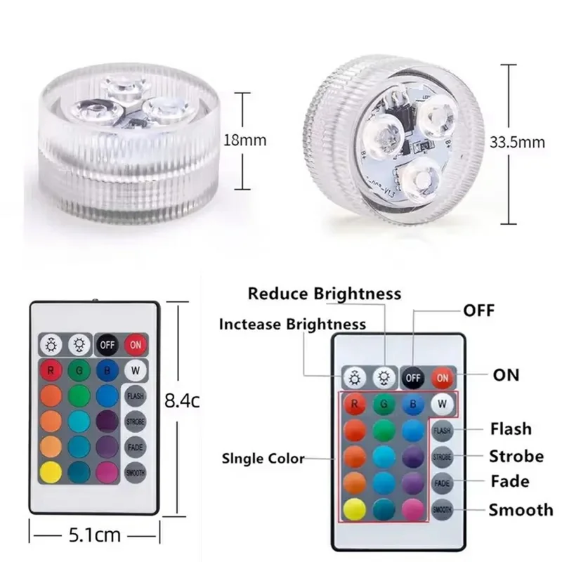 3Pcs RGB LED Underwater Light 16 Colors Fish Tank Decorative Light IP68 Waterproof Submersible Pool Lamp with Remote