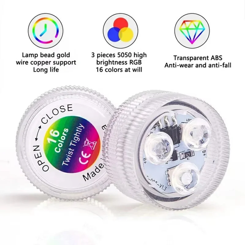 3Pcs RGB LED Underwater Light 16 Colors Fish Tank Decorative Light IP68 Waterproof Submersible Pool Lamp with Remote