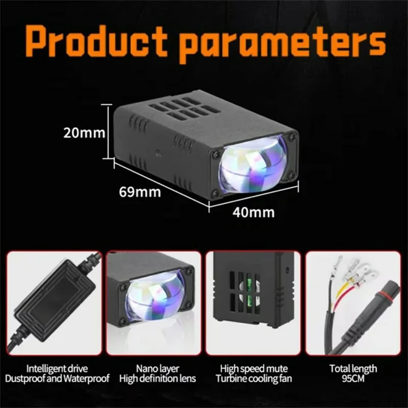 V82 1 Phare de moto à LED avec ventilateur de refroidissement, faisceau haut et bas, étanche IP68, lampe auxiliaire pour voiture