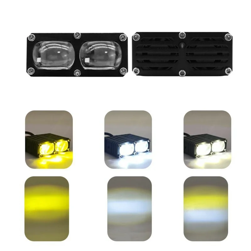 V79 2-LED Headlight for Motorcycle 30W Waterproof Car Auxiliary Lamp High Low Beam with Cooling Fan