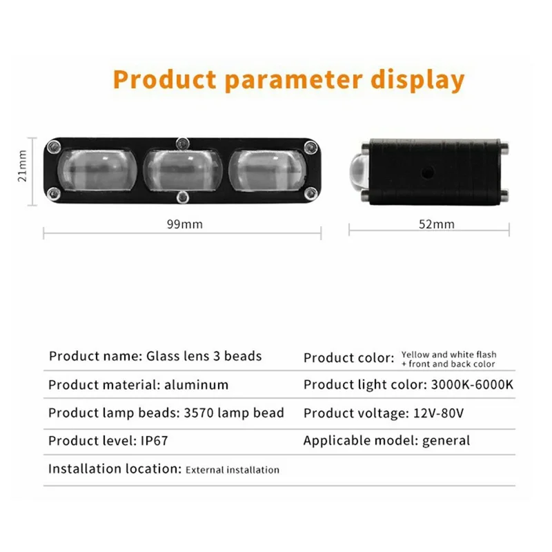 V80 3-LED Headlight for Motorcycle 40W Waterproof Car Auxiliary Lamp High Low Beam with Cooling Fan