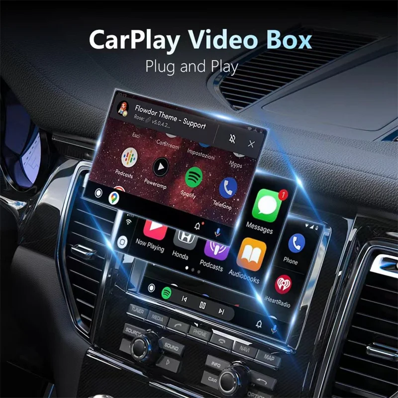 Adaptateur de mise à niveau sans fil pour voiture 2 en 1 AI Box CarPlay Android Auto, prise en charge de la navigation, de la musique et du mirroring HD