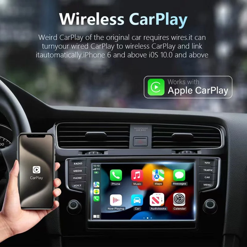 Adaptateur de mise à niveau sans fil pour voiture 2 en 1 AI Box CarPlay Android Auto, prise en charge de la navigation, de la musique et du mirroring HD