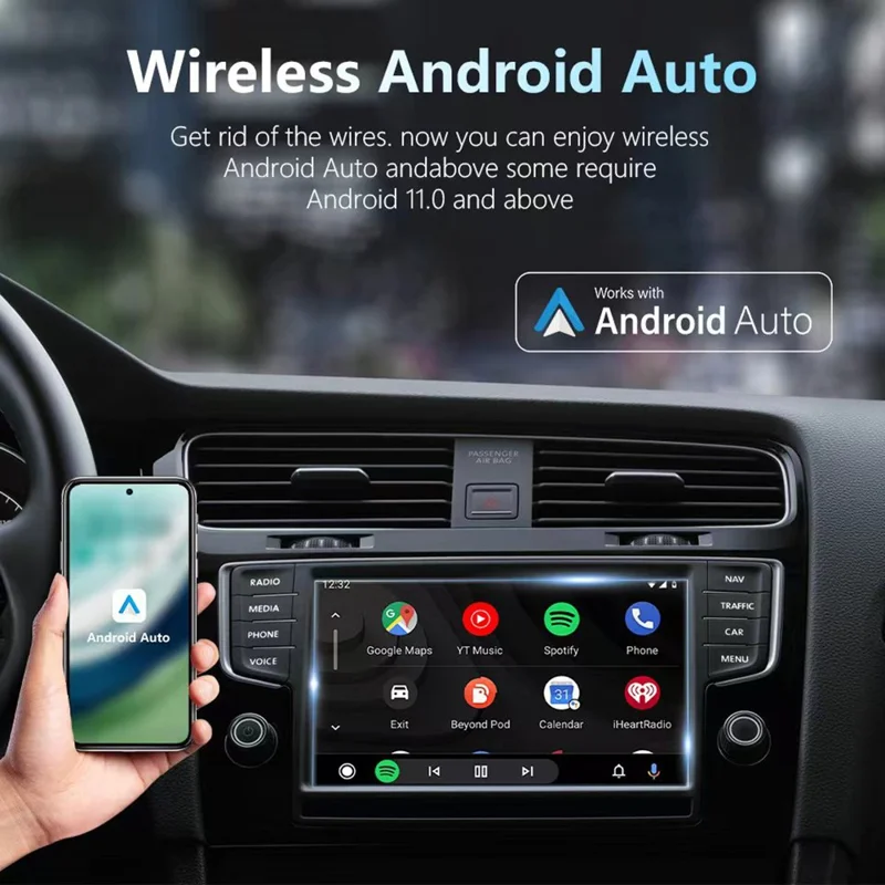 Adaptateur de mise à niveau sans fil pour voiture 2 en 1 AI Box CarPlay Android Auto, prise en charge de la navigation, de la musique et du mirroring HD