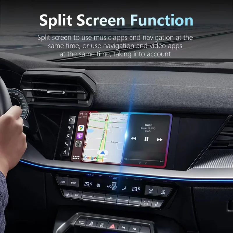 Adaptateur de mise à niveau sans fil pour voiture 2 en 1 AI Box CarPlay Android Auto, prise en charge de la navigation, de la musique et du mirroring HD