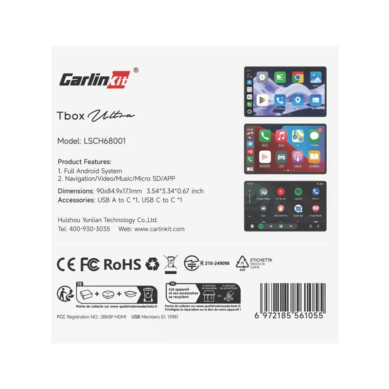 CARLINKIT TBOX Ultra Kabelgebundener zu kabelloser CarPlay- und Android Auto-Adapter, Android 15 Qualcomm SM6350 Octa-Core-Box, 8GB+256GB, EAU-Version