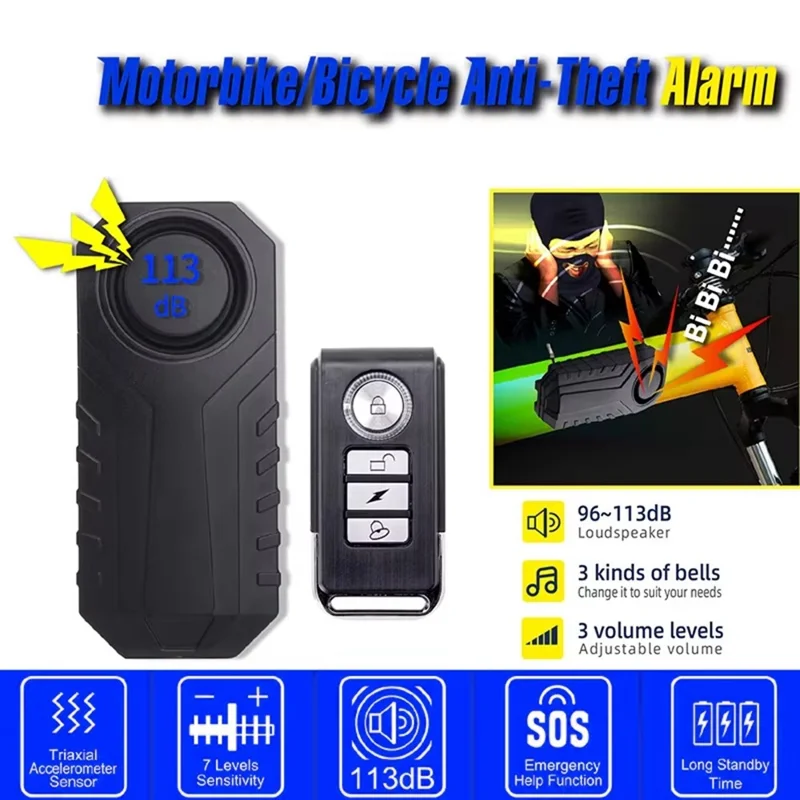 SF22R+03C Wireless Anti Theft Alarm System for Motorcycle Bicycle Remote Control Vibration Detection Device