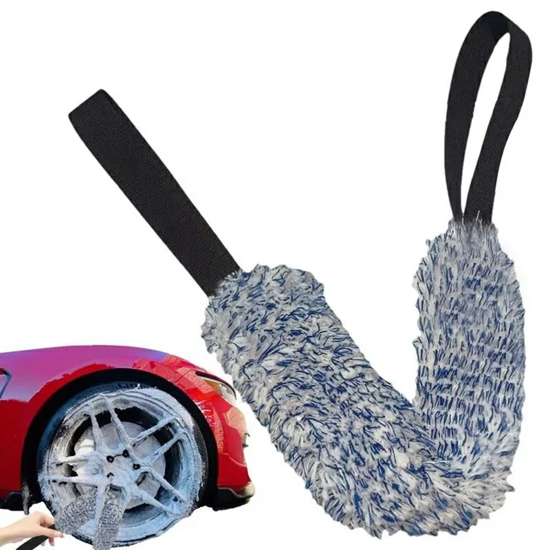 Car Wheel Wash Towel Automotive Tire Wiping Towel Wheel Hub Cleaning Rag Long Strap Tires Detailing Towel - Black