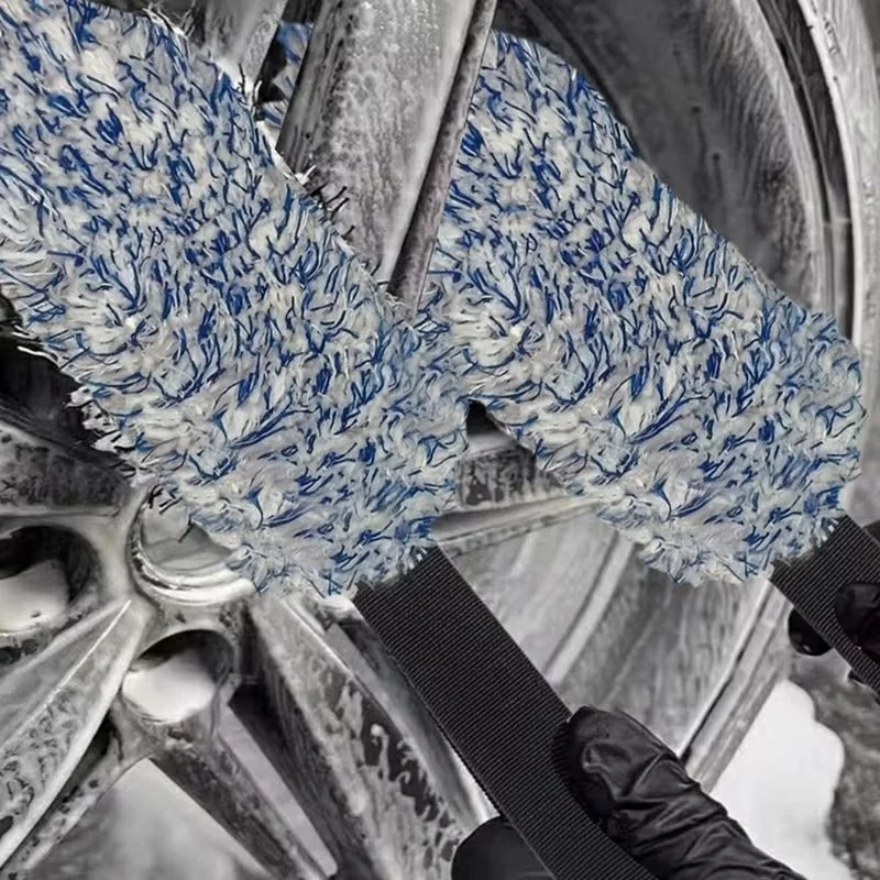 Car Wheel Wash Towel Automotive Tire Wiping Towel Wheel Hub Cleaning Rag Long Strap Tires Detailing Towel - Black