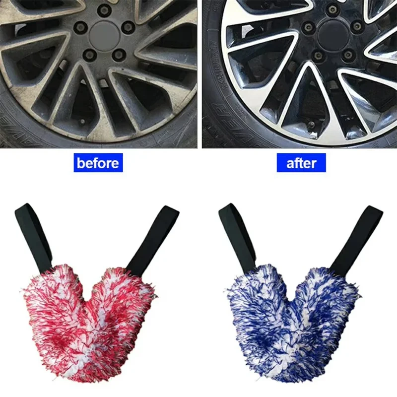 Car Wheel Wash Towel Automotive Tire Wiping Towel Wheel Hub Cleaning Rag Long Strap Tires Detailing Towel - Black