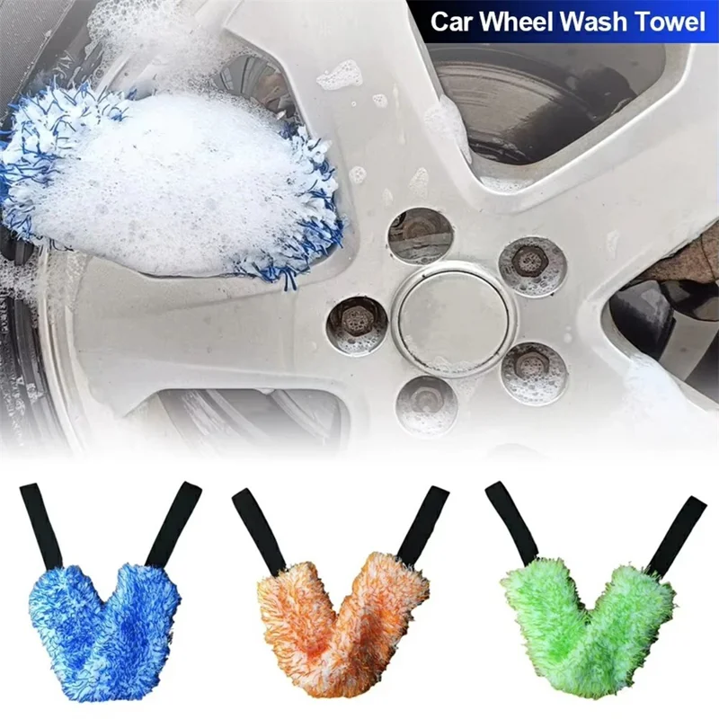 Car Wheel Wash Towel Automotive Tire Wiping Towel Wheel Hub Cleaning Rag Long Strap Tires Detailing Towel - Black