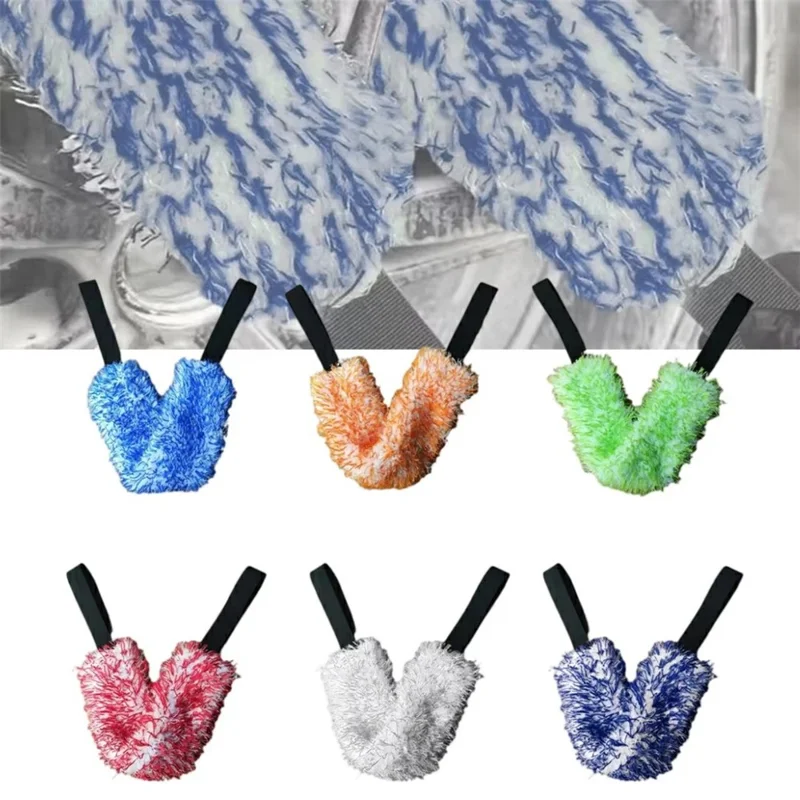 Car Wheel Wash Towel Automotive Tire Wiping Towel Wheel Hub Cleaning Rag Long Strap Tires Detailing Towel - Black