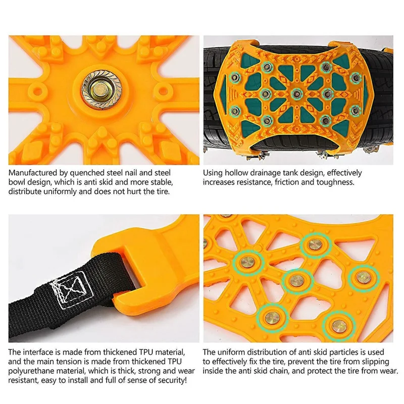 6Pcs Car Tire Snow Chains Anti Skid Emergency Traction Chain for Improved Driving Safety