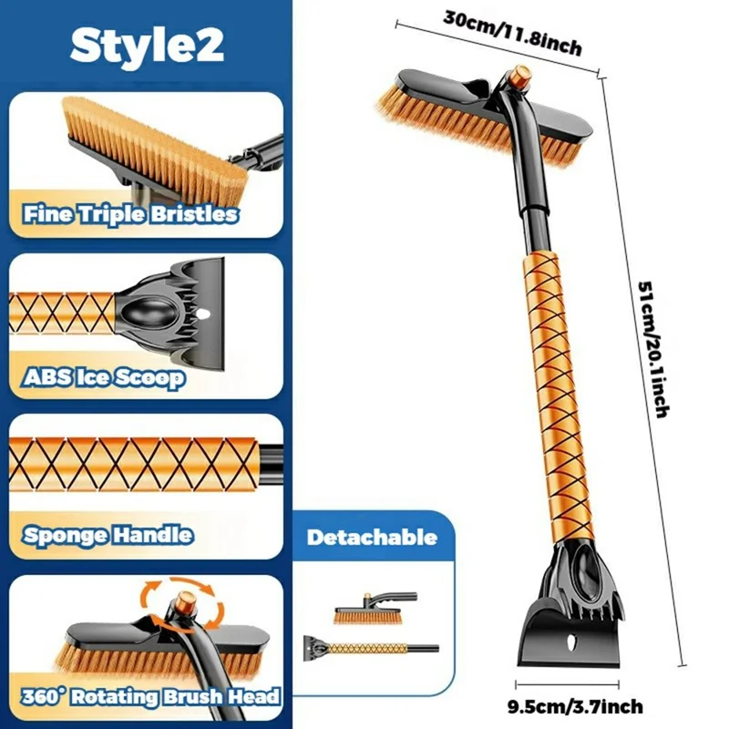 ST-3909 360 Degree Rotatable Car Snow Brush Ice Scraper 2 in 1 Winter Windshield Cleaner for Vehicles