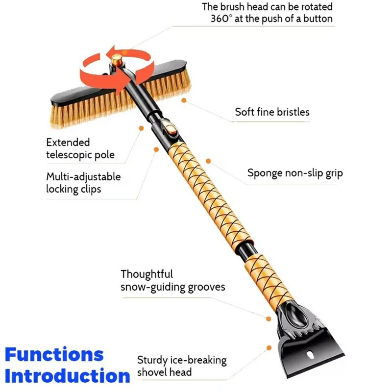 ST-3908 Telescopic handle Windshield Cleaner for Vehicles 2 in 1 360 Degree Rotatable Car Snow Brush Ice Scraper
