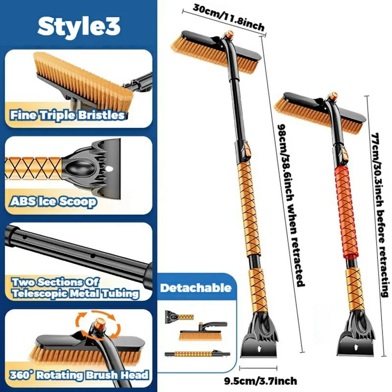 ST-3908 Telescopic handle Windshield Cleaner for Vehicles 2 in 1 360 Degree Rotatable Car Snow Brush Ice Scraper