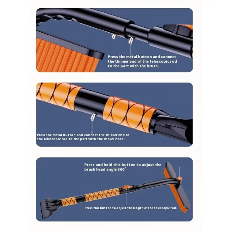 ST-3908 Telescopic handle Windshield Cleaner for Vehicles 2 in 1 360 Degree Rotatable Car Snow Brush Ice Scraper