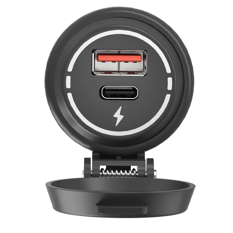 USB + Type C Dual Port Fast Car Charger with Spring Cover Waterproof Charging Adapter for Motorcycle