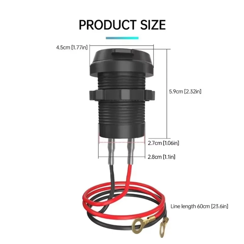 USB + Type C Dual Port Fast Car Charger with Spring Cover Waterproof Charging Adapter for Motorcycle