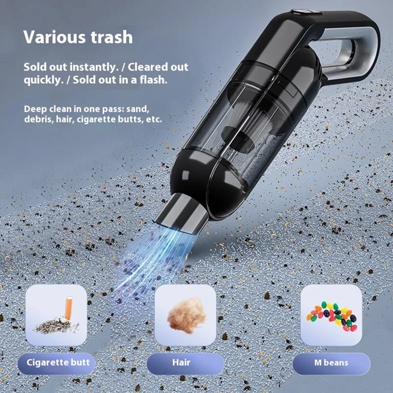 Handheld Car Vacuum Cleaner 8kPa Powerful Suction Low Noise Cordless Dust Blower with LED Light - Black