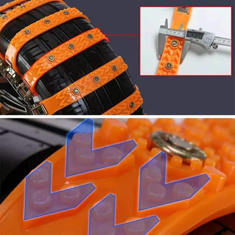 10Pcs Car Tire Snow Chains Universal Anti Skid Emergency Traction with Gloves and Hooks for SUV Truck Off-Road Vehicle