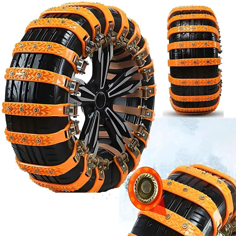10Pcs Car Tire Snow Chains Universal Anti Skid Emergency Traction with Gloves and Hooks for SUV Truck Off-Road Vehicle