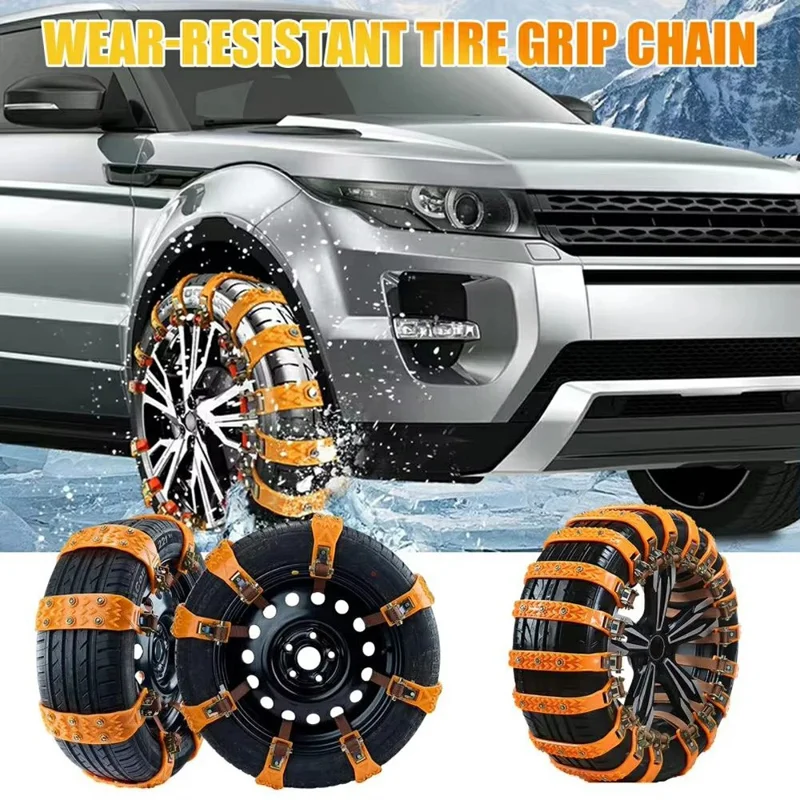 10Pcs Car Tire Snow Chains Universal Anti Skid Emergency Traction with Gloves and Hooks for SUV Truck Off-Road Vehicle