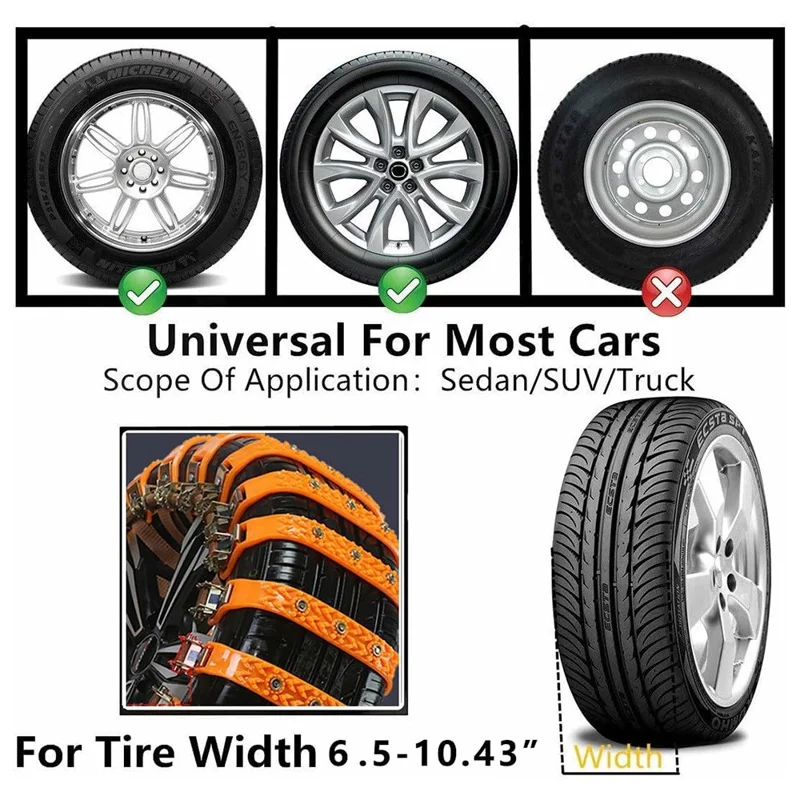 10Pcs Car Tire Snow Chains Universal Anti Skid Emergency Traction with Gloves and Hooks for SUV Truck Off-Road Vehicle
