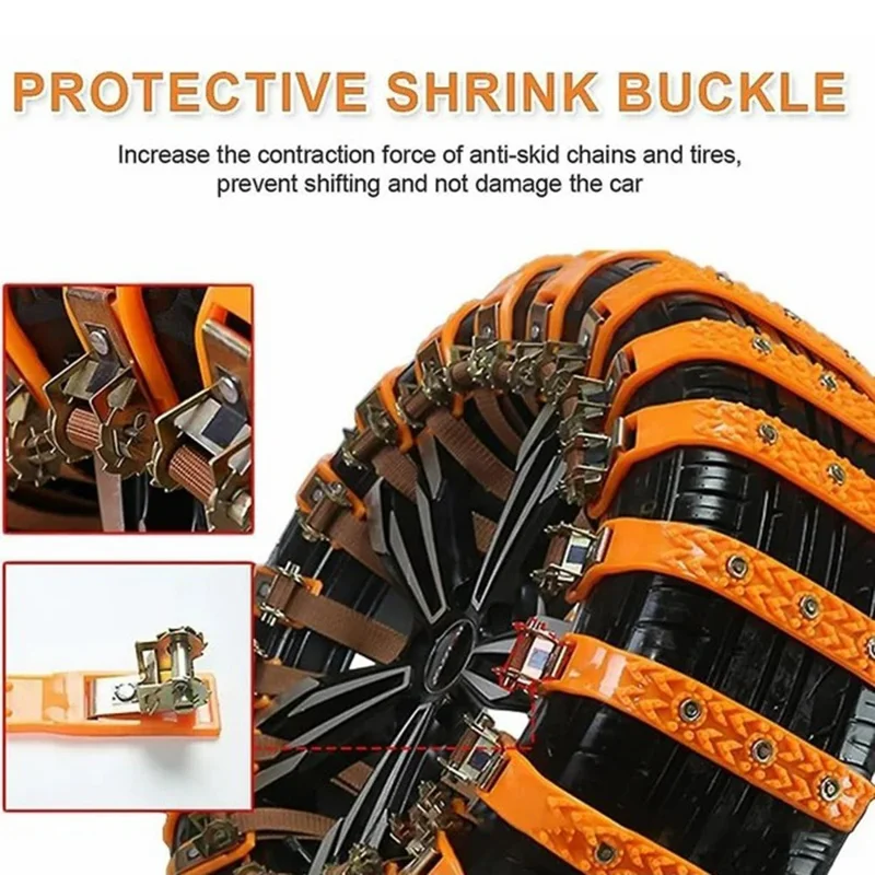 10Pcs Car Tire Snow Chains Universal Anti Skid Emergency Traction with Gloves and Hooks for SUV Truck Off-Road Vehicle