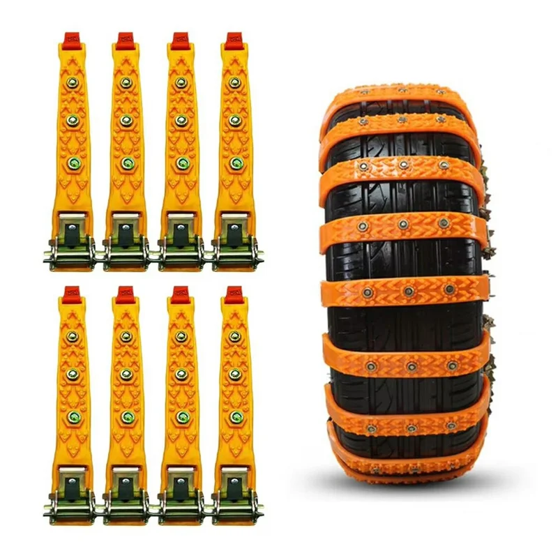 8Pcs Car Tire Snow Chains Universal Anti Skid Emergency Traction with Gloves and Hooks for SUV Truck Off-Road Vehicle