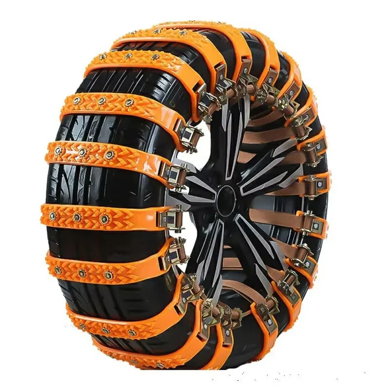 8Pcs Car Tire Snow Chains Universal Anti Skid Emergency Traction with Gloves and Hooks for SUV Truck Off-Road Vehicle