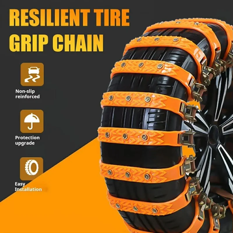 8Pcs Car Tire Snow Chains Universal Anti Skid Emergency Traction with Gloves and Hooks for SUV Truck Off-Road Vehicle