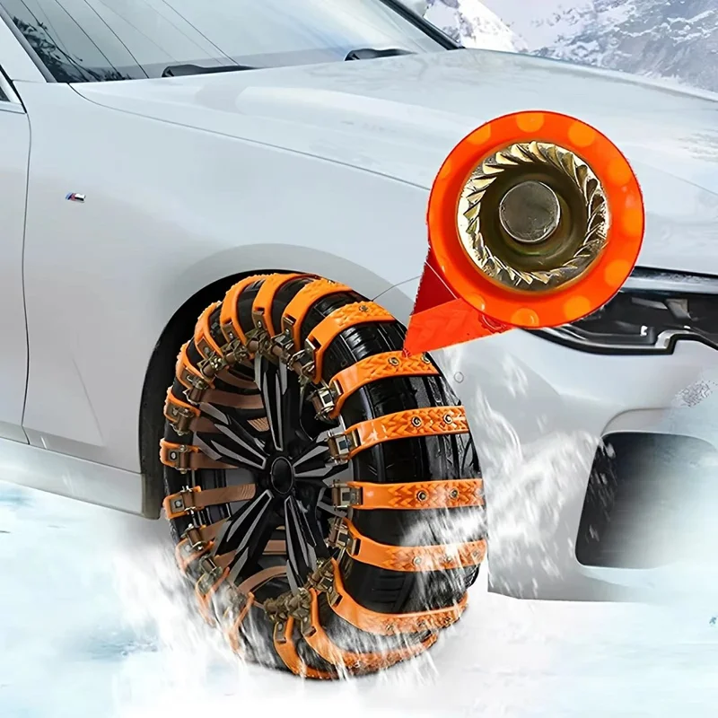 8Pcs Car Tire Snow Chains Universal Anti Skid Emergency Traction with Gloves and Hooks for SUV Truck Off-Road Vehicle