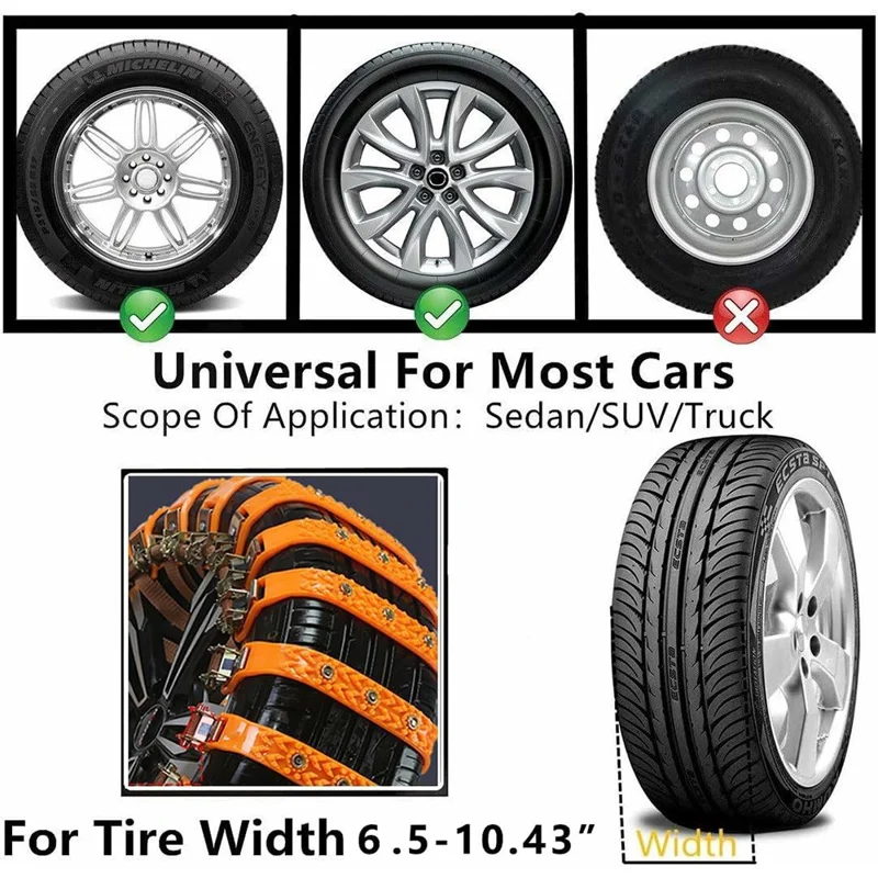 8Pcs Car Tire Snow Chains Universal Anti Skid Emergency Traction with Gloves and Hooks for SUV Truck Off-Road Vehicle