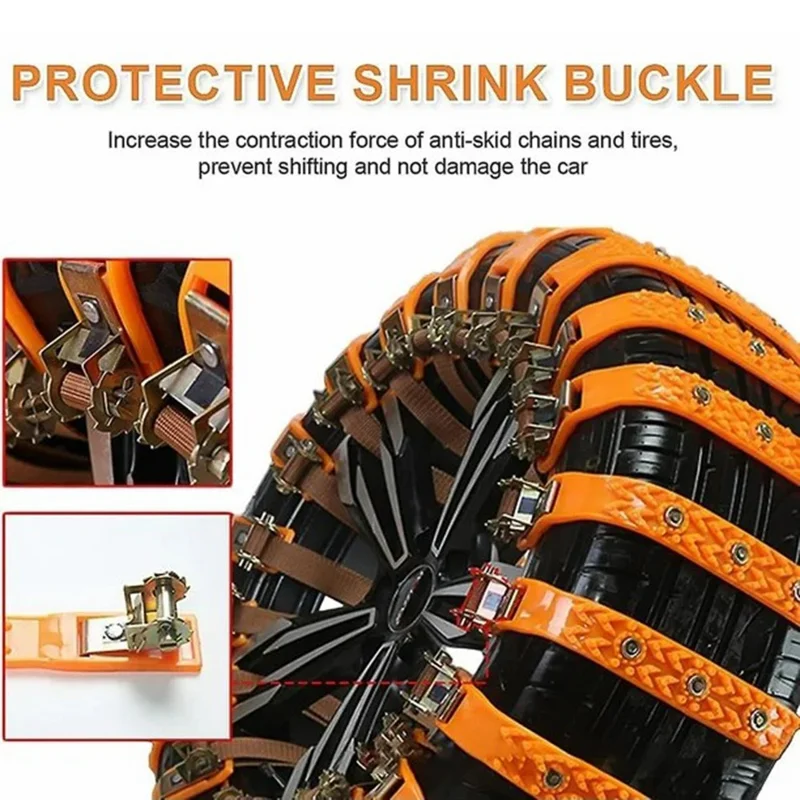 8Pcs Car Tire Snow Chains Universal Anti Skid Emergency Traction with Gloves and Hooks for SUV Truck Off-Road Vehicle