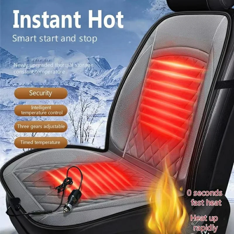 12-24V Car Seat Heater Cushion 3 Gears Adjustable Single Seat Winter Warming Pad for Vehicle - Grey