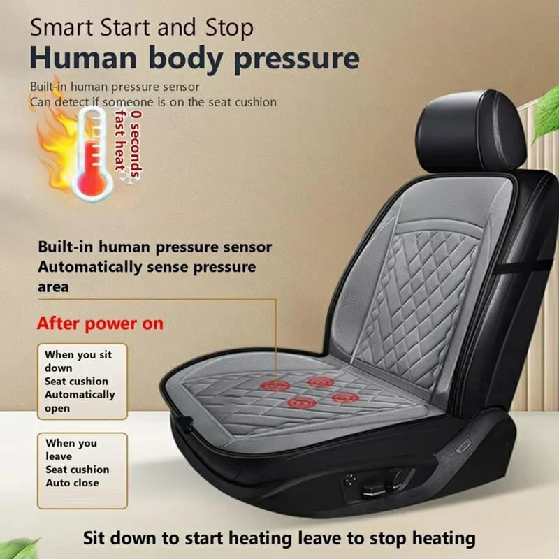 12-24V Car Seat Heater Cushion 3 Gears Adjustable Single Seat Winter Warming Pad for Vehicle - Grey