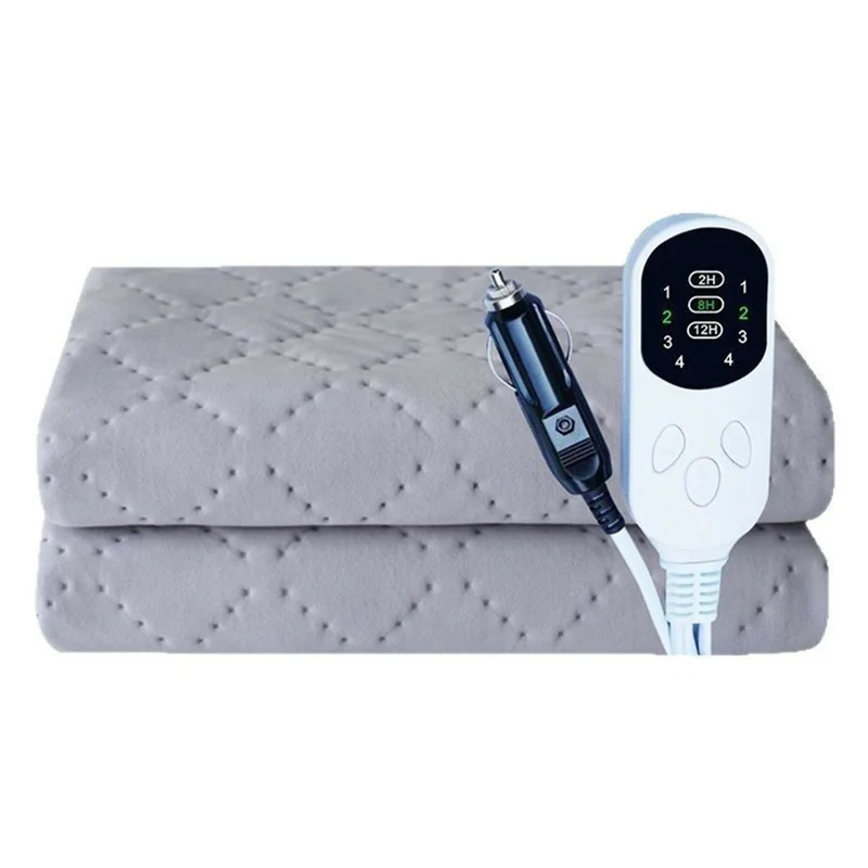 180 x 70cm 12V Car Electric Heated Blanket 4 Levels Temperature Adjustable Heating Pad for RV Truck Sedan - Light Grey