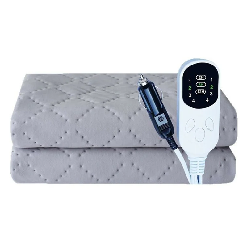 150 x 80cm 12V Car Electric Heated Blanket 4 Levels Temperature Adjustable Heating Pad for RV Truck Sedan - Light Grey